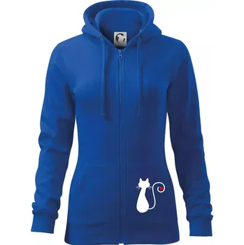 Dámská mikina Zamilovaná kočka ocásek - Dámská mikina trendy zipper s kapucí - S ( Královská modrá )