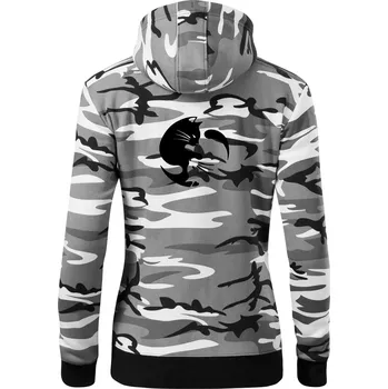 Dámská mikina Kočka - Jin jang - Dámská mikina trendy zipper s kapucí - XL ( Šedý maskáč )