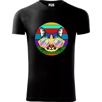 Pánská móda Kočka při barevném západu - Viper FIT - Pánské zůžené tričko - M ( Černá )