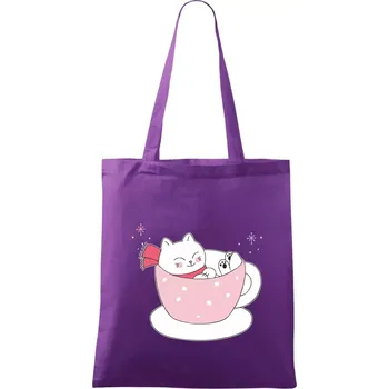 Vánoční kočka v hrnečku - Taška bavlněná - 42 x 38 cm ( Fialová )