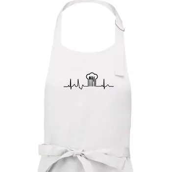 Kuchyňská zástěra EKG kuchař čepice a příbory - Dámská zástěra na vaření - Univerzální velikost ( Bílá )