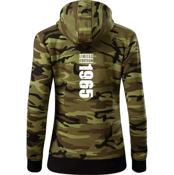 Dámská mikina Limited edition 1965 pruh - Dámská mikina trendy zipper s kapucí - S ( Zelený maskáč )