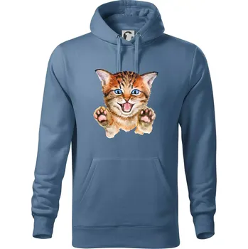 Pánská mikina Kočka baf - Mikina pánská Cape s kapucí - L ( Denim )