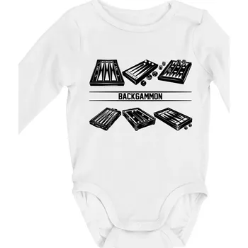 Backgammon černý set - Body kojenecké s dlouhým rukávem - Dlouhý r. 3-6 měs ( Bílá )