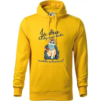 Pánská mikina Já dřu, aby moje kočka mohla relaxovat - Mikina pánská Cape s kapucí - 4XL ( Žlutá )