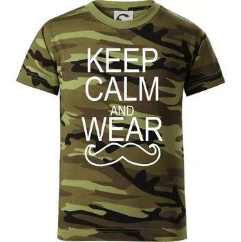 Chlapecké oblečení Keep calm and wear mustache - Dětské maskáčové triko - 104-110cm / 3-4 roky ( Zelený maskáč )