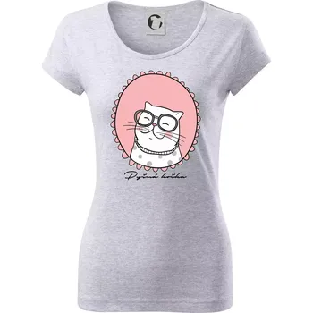 Dámské tričko Pyšná kočka růžová - Dámské triko Pure - XS ( Světlešedý Melír )