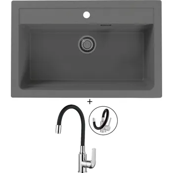 Granitový dřez Granitový dřez SET Alveus ATROX 40 beton 81 + Kuchinox ELZA BKE 761 chrom/černá
