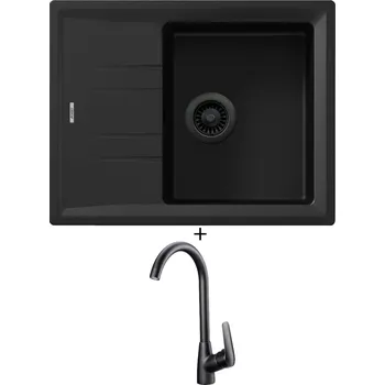Granitový dřez SET Teka STONE 45 S-TG 1B 1D černá edice + Deante NEO BORO BMO N62M černá matná