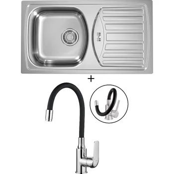 Kuchyňský dřez Nerezový dřez SET Alveus BASIC 150 fi 90 nerez + Kuchinox ELZA BKE 761 chrom/černá