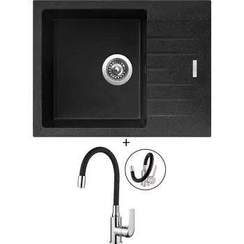 Kuchyňský dřez Granitový dřez SET Sinks PERFECTO 650 granblack + Kuchinox ELZA BKE 761 chrom/černá
