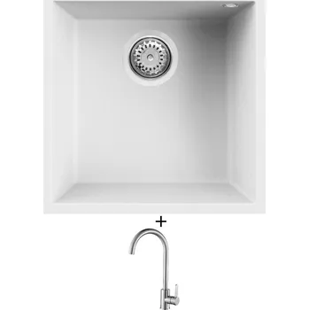 Granitový dřez Dřez pod desku SET Elleci QUADRA 102 UM G68 bianco titano + Laveo BONA BAB 268D nerez