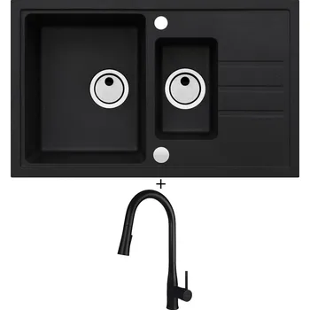 Kuchyňský dřez Granitový dřez SET Alveus INTERMEZZO 70 černá matná + Deante LUKRECJA N72M černá matná