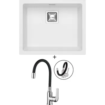 Granitový dřez Granitový dřez SET Alveus QUADRIX 50 white 11 + Kuchinox ELZA BKE 761 chrom/černá