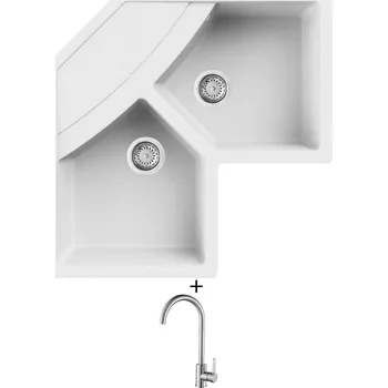 Granitový dřez Granitový dřez SET Elleci UNICO CORNER G68 bianco titano + Laveo BONA BAB 268D nerez