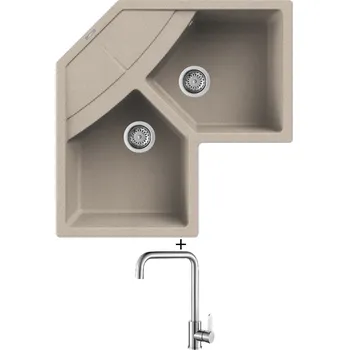 Granitový dřez Granitový dřez SET Elleci UNICO CORNER G51 avena + Laveo BONA BAB 265D nerez