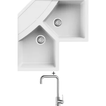 Granitový dřez Granitový dřez SET Elleci UNICO CORNER G68 bianco titano + Laveo BONA BAB 265D nerez