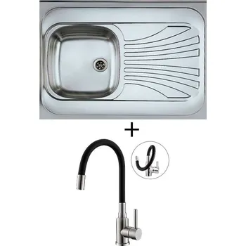 Nerezový dřez Nerezový dřez SET Alveus CLASSIC 30 X nerez s dřevěným rámem odkapávací plocha vpravo + Alveus MINTAS nerez/černá