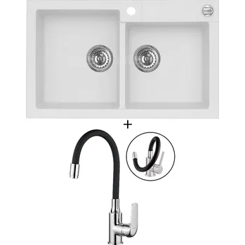 Granitový dřez Granitový dřez SET Alveus ROCK 90 white 11 + Kuchinox ELZA BKE 761 chrom/černá