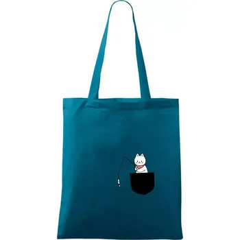 Kočka s rybou v kapse - Taška bavlněná - 42 x 38 cm ( Petrolejová )