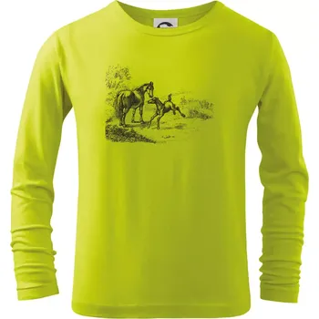 Dětská móda Kůň a hříbě malované - Triko dětské Long Sleeve - 158 cm/12 let ( Limetková )
