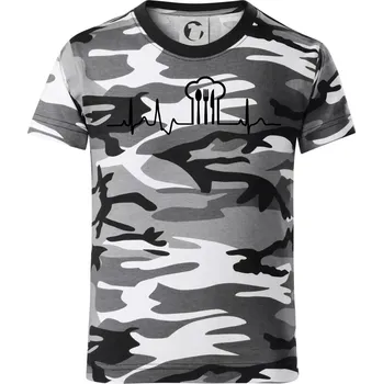 Chlapecké tričko EKG kuchař čepice a příbory - Dětské maskáčové triko - 104-110cm / 3-4 roky ( Šedý maskáč )