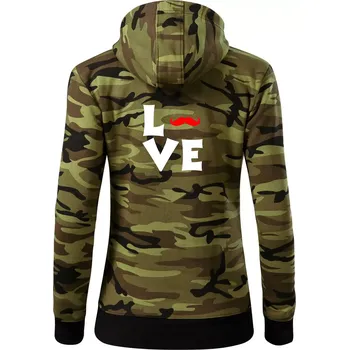 Dámská mikina Love mustache - Dámská mikina trendy zipper s kapucí - XS ( Zelený maskáč )