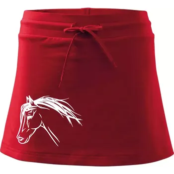 Dámská sukně Kůň - hlava celá - Sportovní sukně - two in one - XS ( Červená )