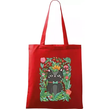 Kočka s květy malovaná - Taška bavlněná - 42 x 38 cm ( Červená )