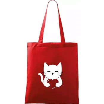 Kočka drží srdce - Taška bavlněná - 42 x 38 cm ( Červená )