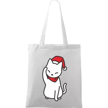 Vánoční kočka mávající - Taška bavlněná - 42 x 38 cm ( Bílá )