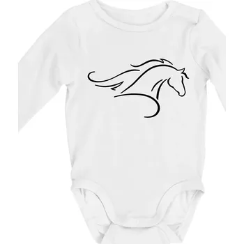 Kůň - bežící silueta hlavy - Body kojenecké s dlouhým rukávem - Dlouhý r. 3-6 měs ( Bílá )