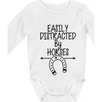 Easily Distracted by Horse - Body kojenecké s dlouhým rukávem - Dlouhý r. do 3 měs ( Bílá )
