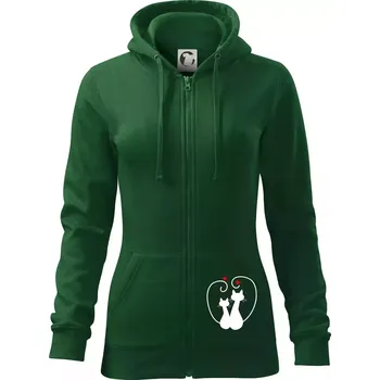 Dámská mikina Kočky - Zamilovaný pár - Dámská mikina trendy zipper s kapucí - XL ( Lahvově zelená )