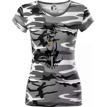 Dámské tričko Kočka - Egyptská kočka - Dámské maskáčové triko - M ( Šedý maskáč )