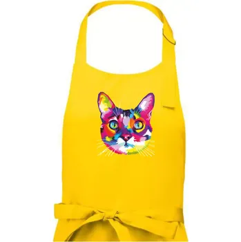 Kuchyňská zástěra Kočka duhová hlava - Dámská zástěra na vaření - Univerzální velikost ( Žlutá )