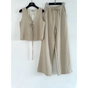 Dámské kalhoty Kalhoty wide leg 1017 Unika Paris barva: béžová, velikost: M