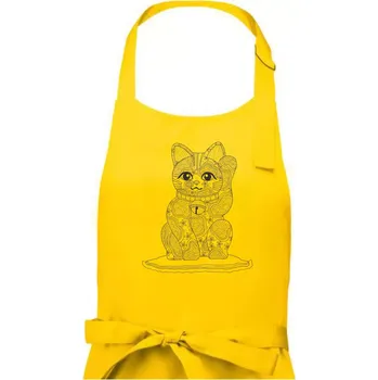 Kuchyňská zástěra Kočka mávající mandala - Dámská zástěra na vaření - Univerzální velikost ( Žlutá )