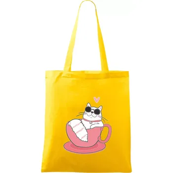 Nákupní taška Hustá kočka v hrníčku - Taška bavlněná - 42 x 38 cm ( Žlutá )