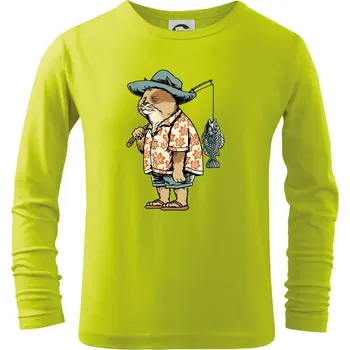 Dětská móda Kočka rybářem - Triko dětské Long Sleeve - 146 cm/10 let ( Limetková )