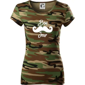 Dámské tričko Mustache Bon Jour - Dámské maskáčové triko - XS ( Hnědý maskáč )