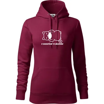 Dámská mikina V karanténě to nedávám - Mikina dámská Cape s kapucí - S ( Garnet )
