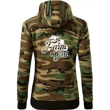 Dámská mikina Farm Girl - Dámská mikina trendy zipper s kapucí - 2XL ( Hnědý maskáč )
