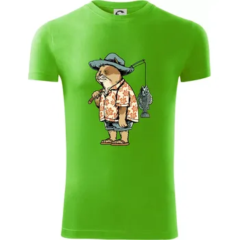 Pánské tričko Kočka rybářem - Viper FIT - Pánské zůžené tričko - M ( Apple Green )