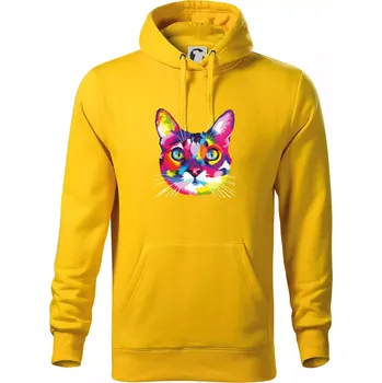Pánská mikina Kočka duhová hlava - Mikina pánská Cape s kapucí - XL ( Žlutá )