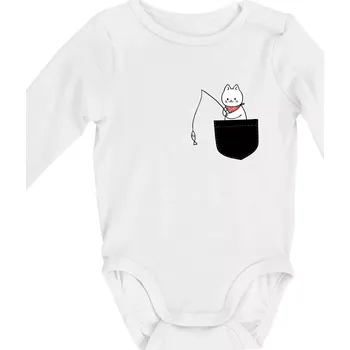Kočka s rybou v kapse - Body kojenecké s dlouhým rukávem - Dlouhý r. 3-6 měs ( Bílá )