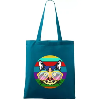 Kočka při barevném západu - Taška bavlněná - 42 x 38 cm ( Petrolejová )