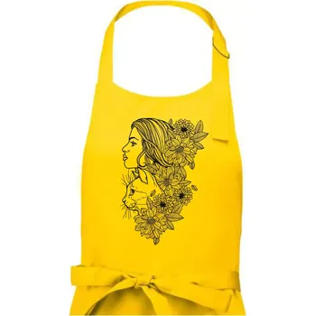 Kuchyňská zástěra Žena a kočka - kreslená - Pánská zástěra na vaření - Univerzální velikost ( Žlutá )