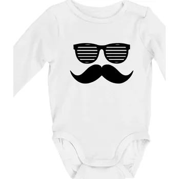 Mustache brýle - Body kojenecké s dlouhým rukávem - Dlouhý r. do 3 měs ( Bílá )
