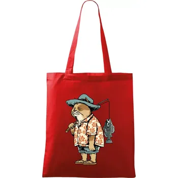 Nákupní taška Kočka rybářem - Taška bavlněná - 42 x 38 cm ( Červená )